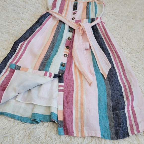 J Crew Button Up Midi Belted Linen Dress Mixed Stripe AK255 - Picture 8 of 12